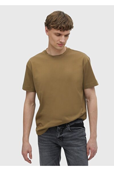 Ramsey Μπλουζάκι από 100% βαμβακερό λαιμόκοψη από μαλλιά Camel Plain Crew