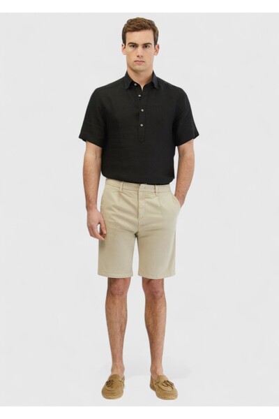 Ramsey Μπεζ ίσια υφαντά Regular Fit Casual βαμβακερά ανάμεικτα βερμούδες