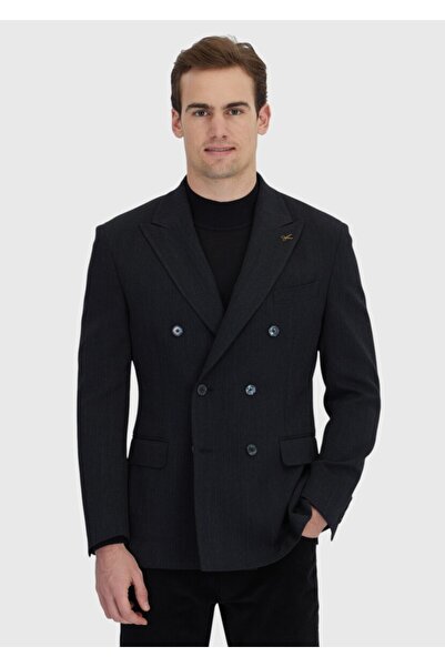 Ramsey Μαύρο μοτίβο Zeroweight Slim Fit Μάλλινο Μπουφάν