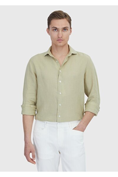 Ramsey Ανοιχτό πράσινο μονόχρωμο πουκάμισο Casual Fit Woven Casual 100% λινό