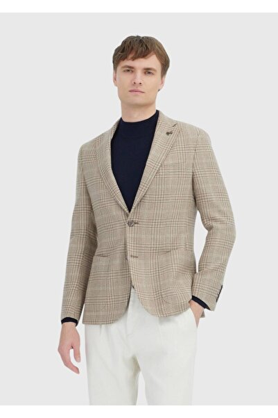 Ramsey Μπεζ καρό πουκάμισο με ώμους εφαρμοστό Μάλλινο μπουφάν