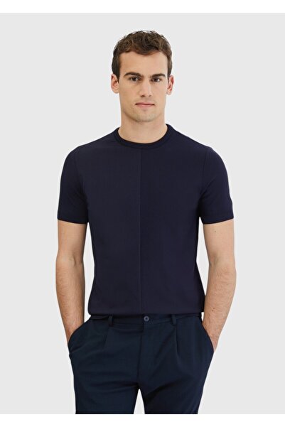 Ramsey Navy Blue Crew Neck Jacquard Knitwear