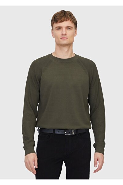 Ramsey Khaki Crew Neck Jacquard Knitwear Sweater