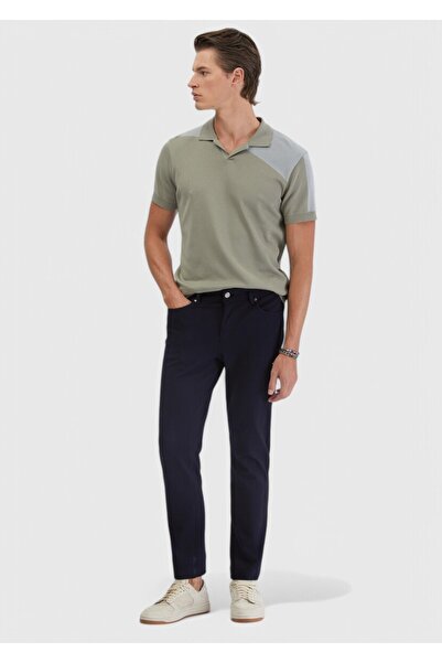 Ramsey Lacivert Düz Örme Slim Fit Casual Pantolon