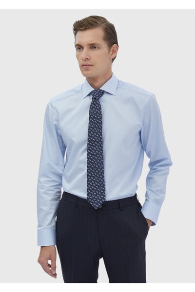 Ramsey Σκούρο μπλε ίσιο κλασικό πουκάμισο με κανονική εφαρμογή από 100% βαμβάκι