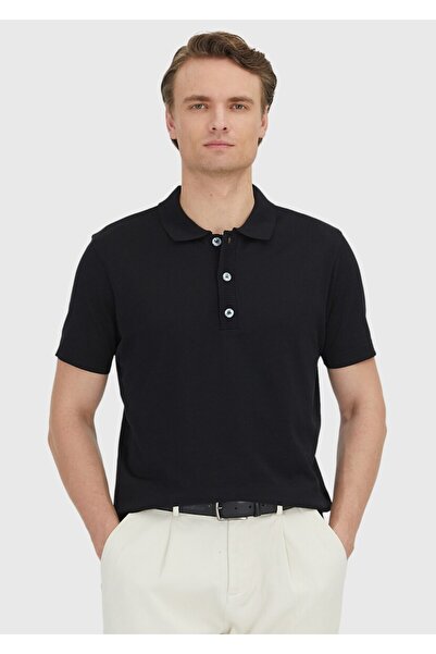 Ramsey Black Plain Polo Neck 100% Cotton T-Shirt