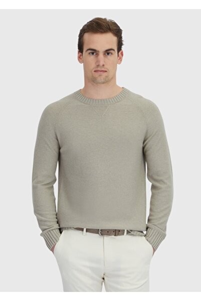 Ramsey Stone Crew Neck Plain Knit Wool Blend Sweater