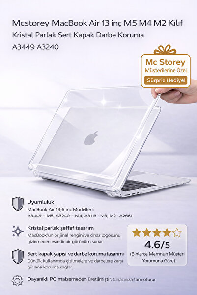 Mcstorey MacBook Air 13 inç M5 M4 M2 Kılıf Kristal Parlak Sert Kapak Darbe Ko...