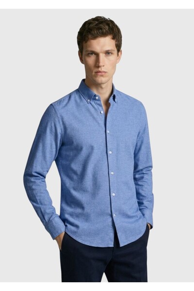 Ramsey Μπλε Navy Plain Regular Fit Woven Casual 100% βαμβακερό πουκάμισο