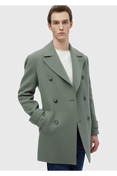 Ramsey Ανοιχτό πράσινο παλτό Regular Fit διπλό πέτο Yaka Casual Υφαντό