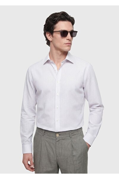 Ramsey Πουκάμισο από βαμβακερό μείγμα casual ύφανσης με ρίγες εκρού