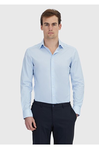 Ramsey Ανοιχτό μπλε εμπριμέ πουκάμισο κλασικής εφαρμογής από βαμβακερό μείγμα