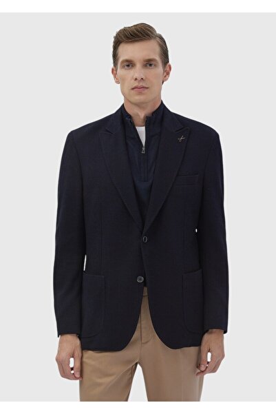 Ramsey Πλεκτό μπουφάν με μοτίβο σε μπλε ναυτικό χρώμα εφαρμοστό από μαλλί μεικτό