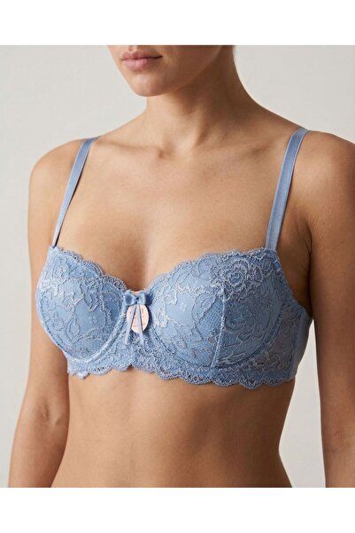 Eloniatr Strapless Kesim Dantelli Tam Destekli Sütyen Mavi