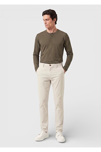 Ramsey Μπεζ ίσιο υφαντό παντελόνι με κανονική εφαρμογή casual βαμβακερό μείγμα
