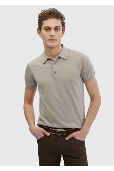 Ramsey Beige Polo Neck 100% Cotton Knitwear