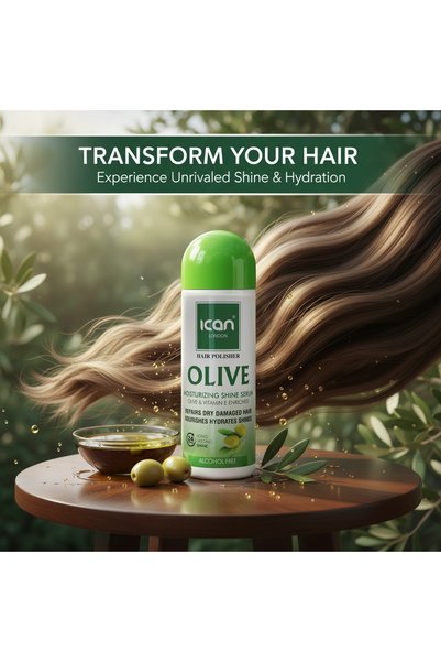 Ican London Hair Polisher Olive & Vitamin E Serum 207ml – Moisturising & Shine Hair Serum