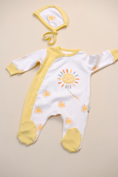 BABYLİM Sun Appliqué Hat and Jumpsuit Set 100% Cotton - Unisex Baby