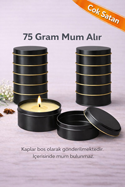 MUMTEDARİK 10’lu 100 ml Siyah Mum Kabı – Kapaklı Metal Teneke Kutu