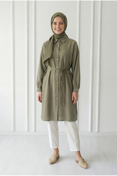 MİHRA STORE Μακρύ πουκάμισο με κορδόνια Miresia-PE261 Μέντα