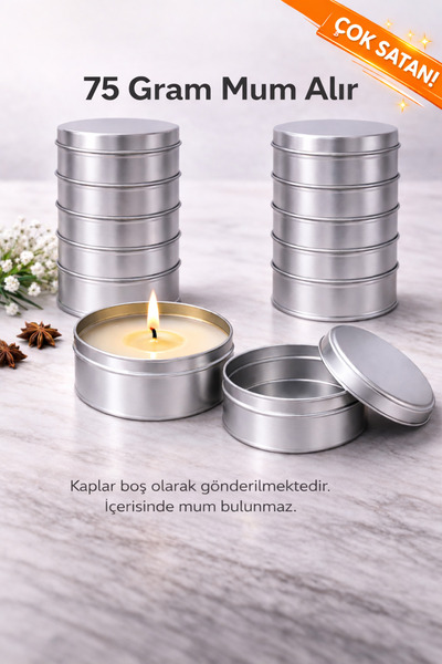 MUMTEDARİK 10’lu 100 ml Gümüş Mum Kabı – Kapaklı Metal Teneke Kutu