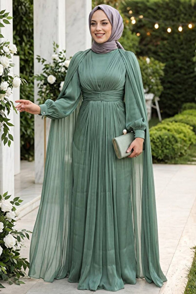 N.S NEVA STYLE - Πράσινο Μαντίλι Φόρεμα Βραδινό Φόρεμα 5447Y