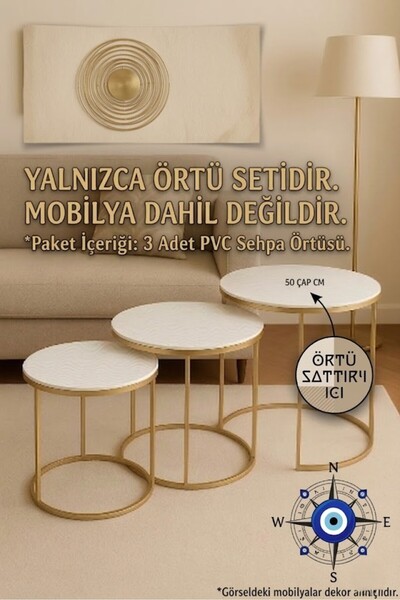 Rona Home Şık Modern Tasarımlı 3’lü Sehpa ÖRTÜSÜ Çeyizlik Silinebilir, Leke T...
