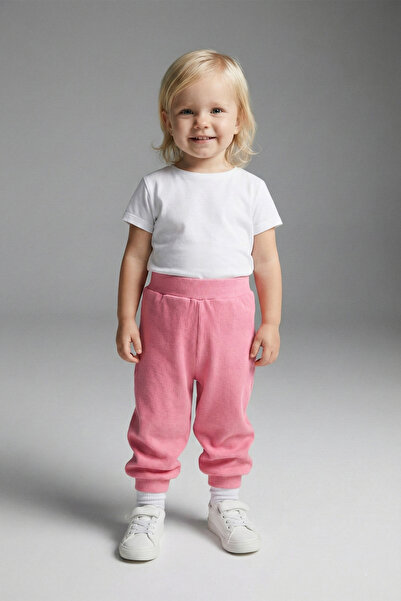 LUESS Girl's Pants with Elastic Waist and Cuffs - Pink (3-4 Years 8-9 Years)