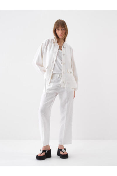 Xint Kadın Beyaz %100 Keten Oversize Ceket