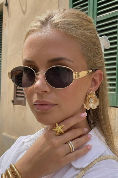 Chunky Frame Calenn Women's Ellipse Gold Framed Black Ultra Light Uv400 Filte...