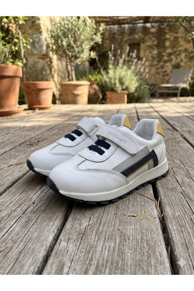 nuh kids Pantofi sport ortopedici albi din piele naturală pentru băieți