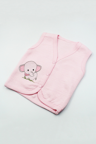 Kindo Baby Bebek Kapitone Penye Pamuklu Terletmeyen Yelek Pembe Fil Nakışlı