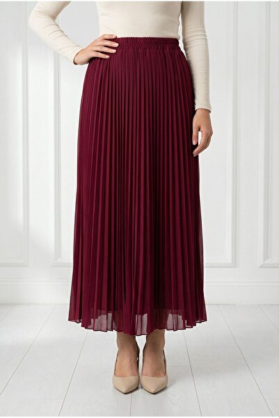 MİHRA STORE Φούστα σιφόν με πλισέ επένδυση Piraye-FA1079 Κόκκινο
