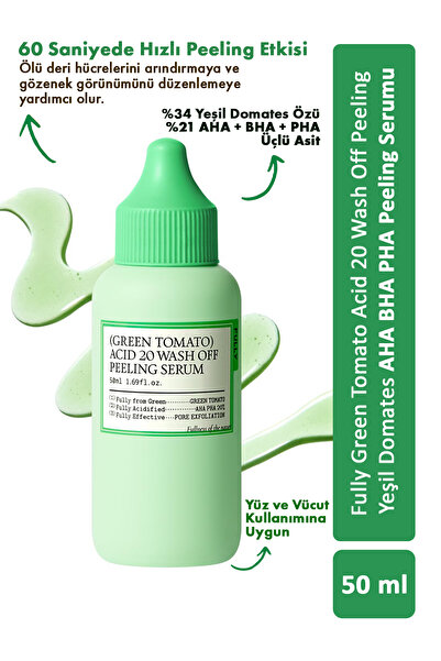 FULLY Green Tomato Acid 20 Wash Off Peeling Serum / Yeşil Domates AHA BHA PHA...