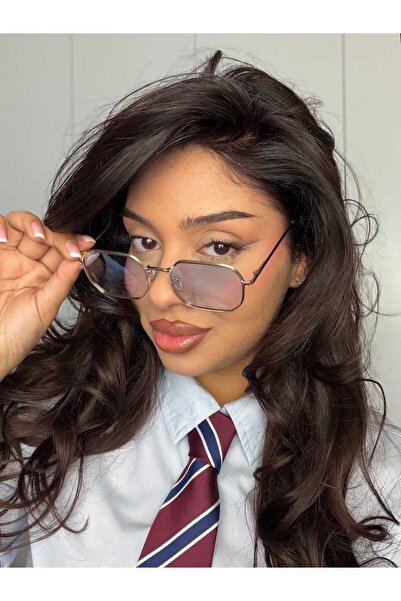 OEM Unisex UV400 sunglasses, elegant geometric pattern, gold frame, blue lenses