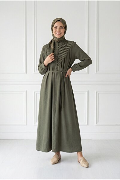 MİHRA STORE Ayçıl Ριμπ Φόρεμα Μοντάλ-NA2407 Χακί
