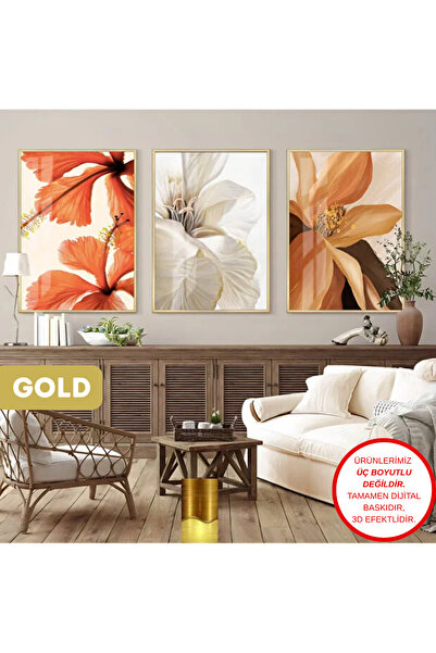 HARIKABIREV| SOFT-ORANGE FLOWER COMBINATION |FRAMED TEMPERED GLASS TABLE 3-PIECE VERTICAL