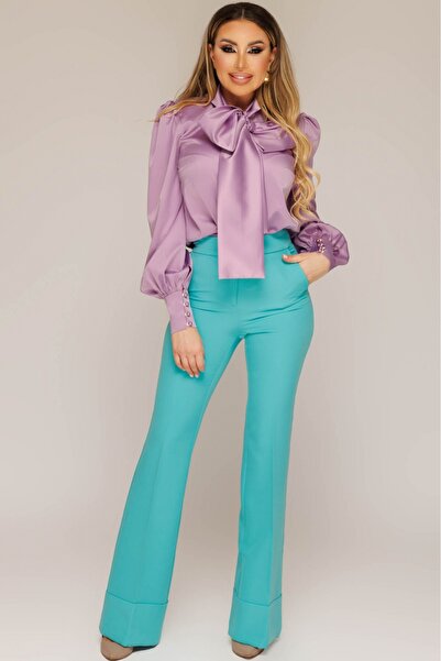 Atmosphere Fashion Pantaloni evazați cu manșete menta