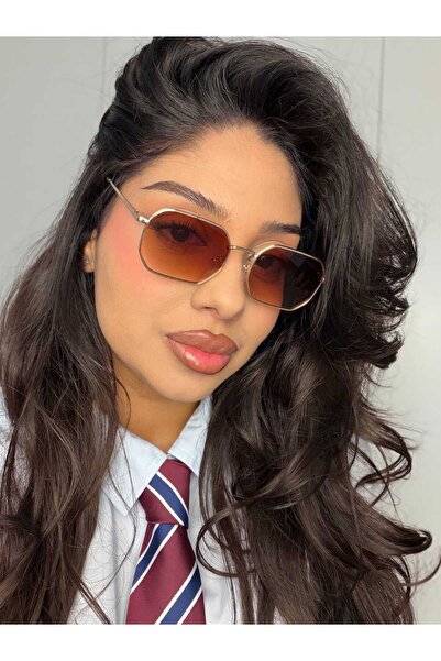 OEM Unisex UV400 sunglasses, geometric pattern, gold frame, brown lenses