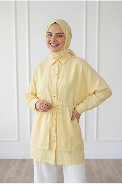 MİHRA STORE Πουκάμισο Saye με Κάπα και Τούνελ στη Μέση - BN4659 Κίτρινο