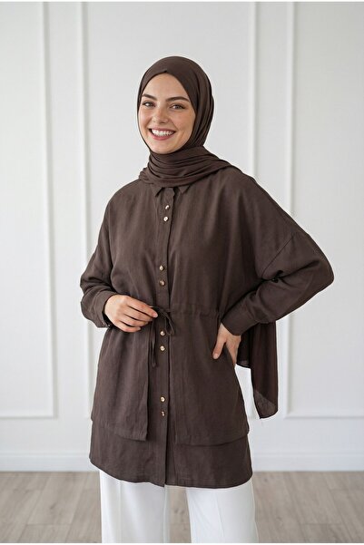 MİHRA STORE Πουκάμισο Saye με Κάπα και Τούνελ στη Μέση - BN4659 Καφέ