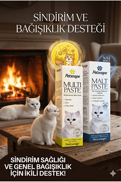 Petscape Tüy Yumağı Önleyici Kedi Malt Macunu ve İştah Açıcı Kedi Multivitami...