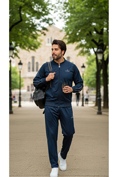 ELLOKS Men's Rashell Fabric College Collar Sport Casual Fit Tracksuit Set