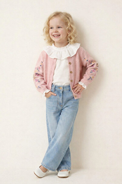 Alin Alp 2-8 Years Old Girl's Floral Embroidered Knitwear Cardigan Jean Pants...