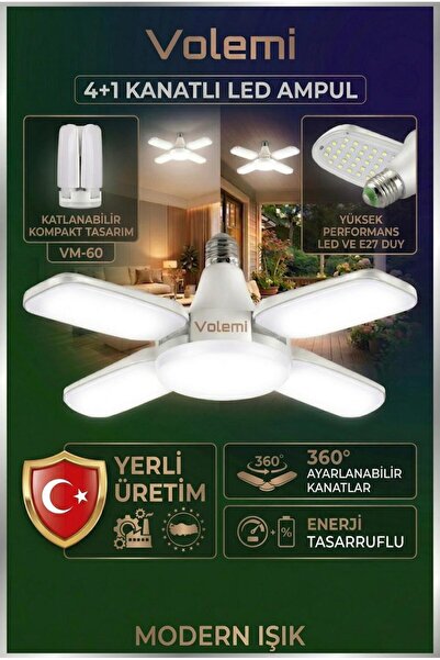 4-Wing 60 Watt 6000 Lumen Folding Bulb 4+1 Wing Foldable Energy Saving Led Bulb