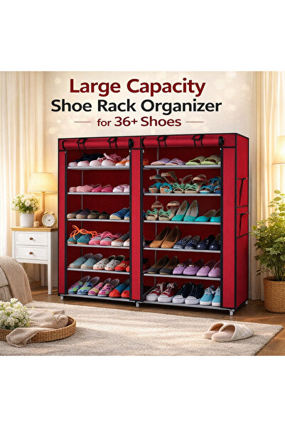 ALMUFARREJ 12-Layer Storage Shoe Rack Organizer Red 118x120x130cm