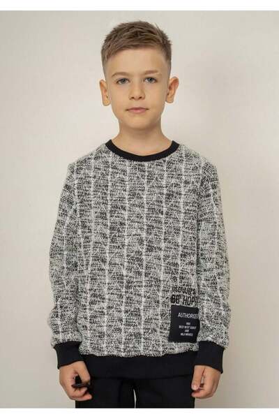 Alin Alp 2-14 Years Old Boys' Black Patterned Knitted Sweatshirt-4/5 Y