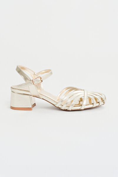 LONDON&LONDON Gold Block Heel Lu Evening Dress Sandals – Ankle-Length Buckled...