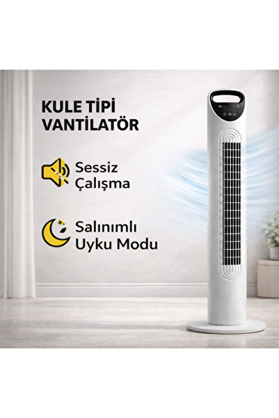 SMAYLİNG Sessiz Kule Vantilatör 80cm Uzaktan Kumandalı, 3 Hızlı, Salınımlı, Taşınabilir Fan