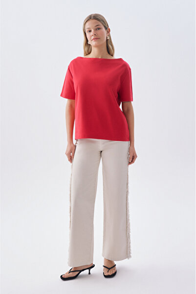 Mudo بنطلون بقصة مستقيمة مع تفاصيل من الترتر